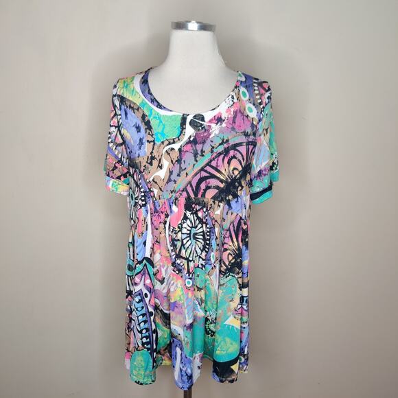 Paisley Grace Top Abstract Floral Stretch Jersey Knit Babydoll - Picture 1 of 10